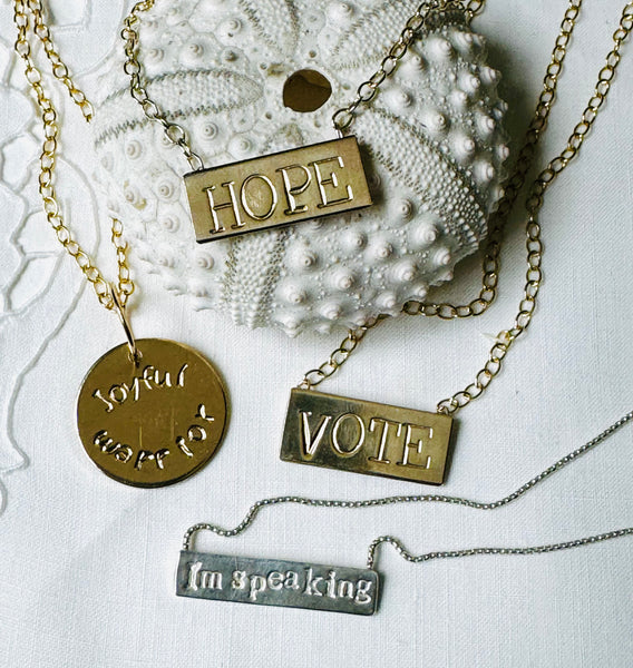 Large HOPE 14k goldfill rectangle necklace