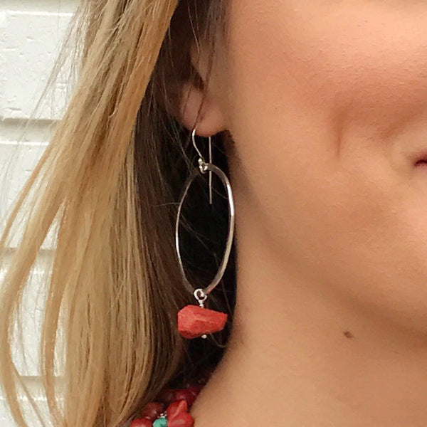Shooting Star earrings with rough coral