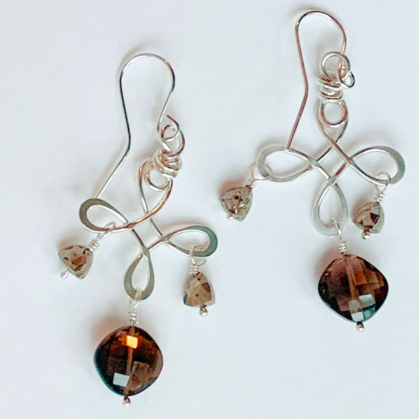 Smoky quartz forged Twizzle Earrings