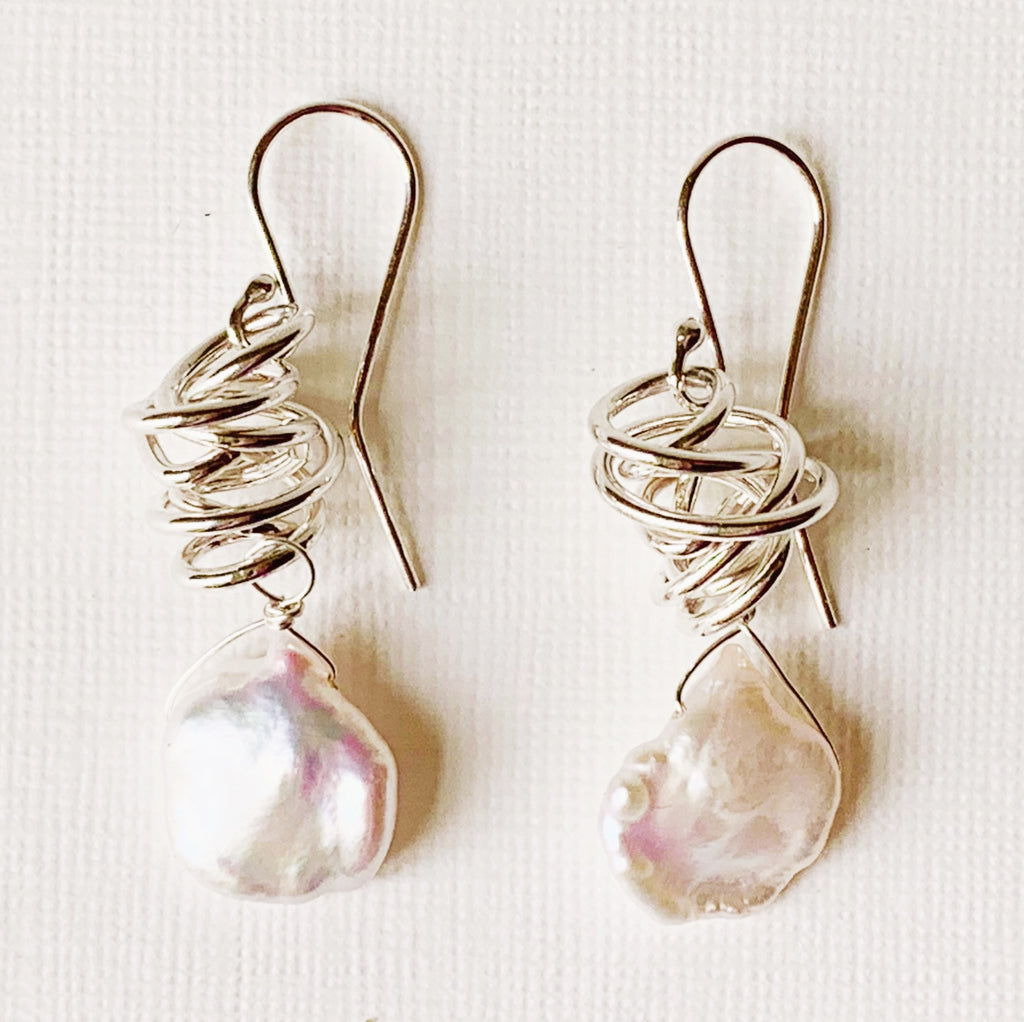 Baroque Pearl silver Twizzle Earrings