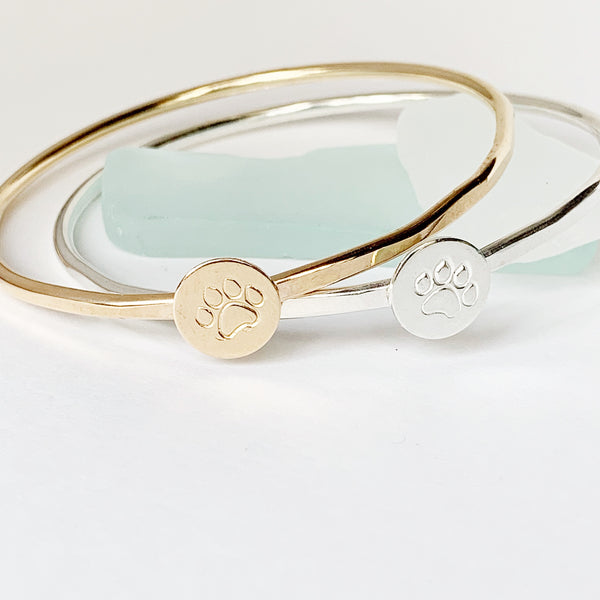 Hammered Paw Bangle in silver or 14k goldfill