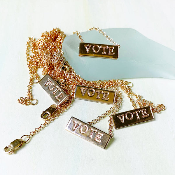 VOTE rectangle goldfill necklace