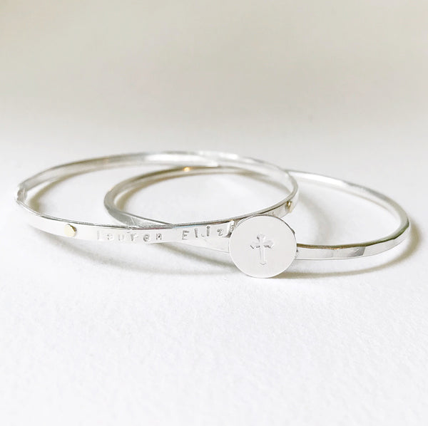 Hammered Cross Bangle in silver